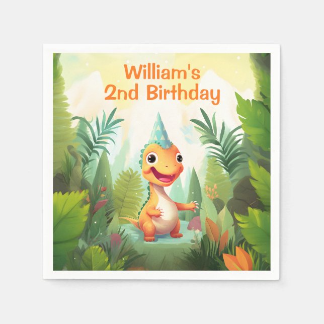 Cute Dinosaur Tropical Forest | Dino Barns födelse Pappersservett (Framsidan)