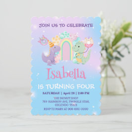 Cute Dinosaur Unicorn Donut Rainbow Birthday-barn Inbjudningar