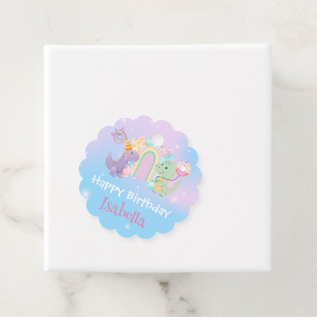 Cute Dinosaur Unicorn Rainbow ballong Birthday Gåvor Etiketter (På plats)