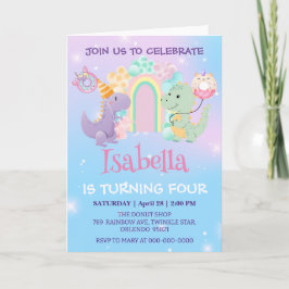 Cute Dinosaur Unicorn Rainbow ballong Birthday Inbjudan