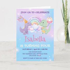 Cute Dinosaur Unicorn Rainbow ballong Birthday Inbjudan