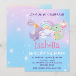 Cute Dinosaur Unicorn Rainbow ballong Birthday Inbjudningar