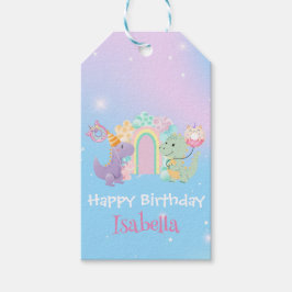 Cute Dinosaur Unicorn Rainbow ballong Birthday Presentetikett