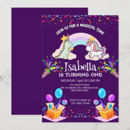 Cute Dinosaur Unicorn rainbow Balloon födelsedag Inbjudningar