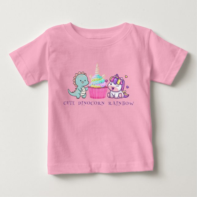 Cute Dinosaur Unicorn rainbow cuptårta T Shirt (Framsida)