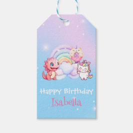 Cute Dinosaur Unicorn Rainbow Donut Birthday Presentetikett