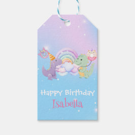 Cute Dinosaur Unicorn Rainbow Donut Birthday Presentetikett