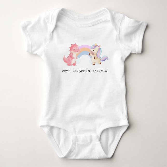 Cute Dinosaur Unicorn rainbow pastel födelsedag T Shirt (Framsida)