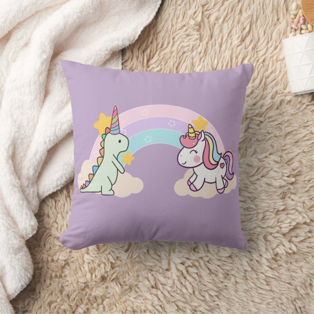 Cute Dinosaur Unicorn-regnbåge födelsedagsfest Kudde (Filt)
