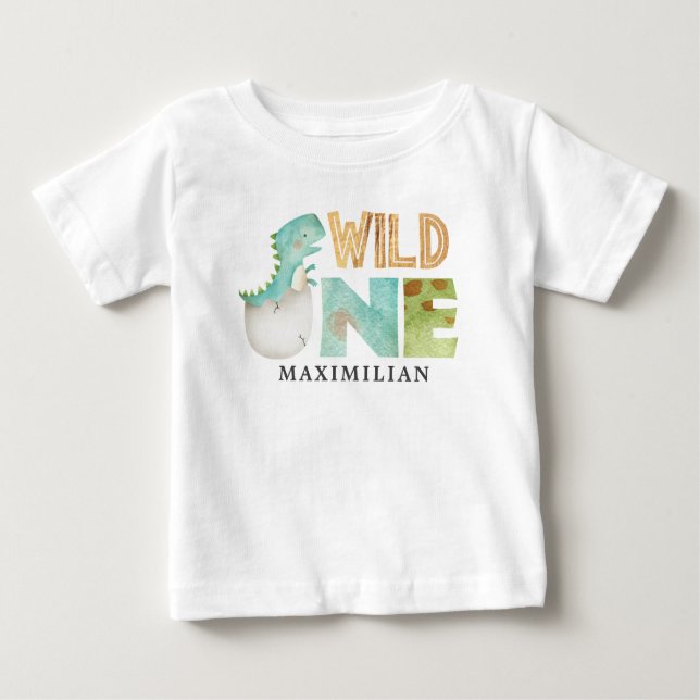 Cute Dinosaur Vild 1:a födelsedagen Baby T-Shirt (Framsida)