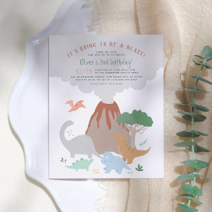 Cute Dinosaur Volcano Blast Boy Birthay Party Vykort