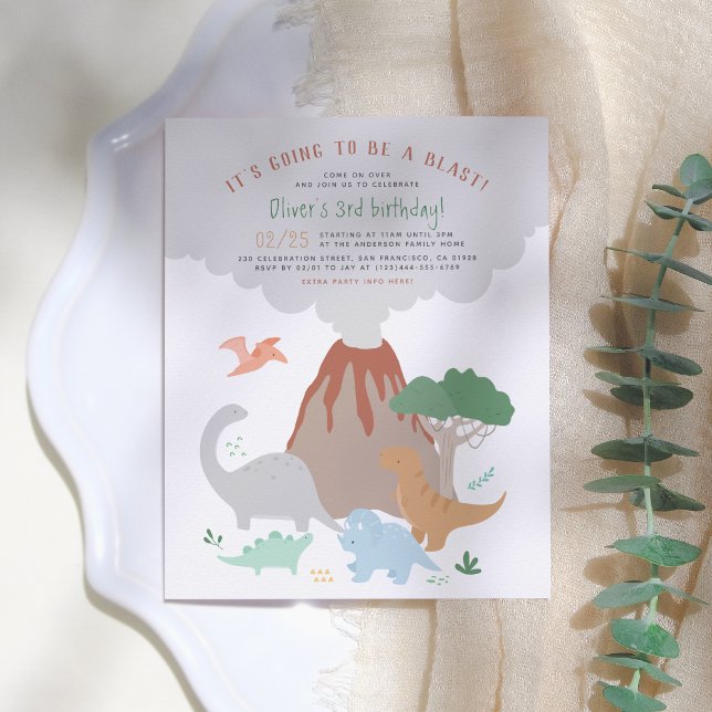 Cute Dinosaur Volcano Blast Boy Birthay Party Vykort (Skapare uppladdad)