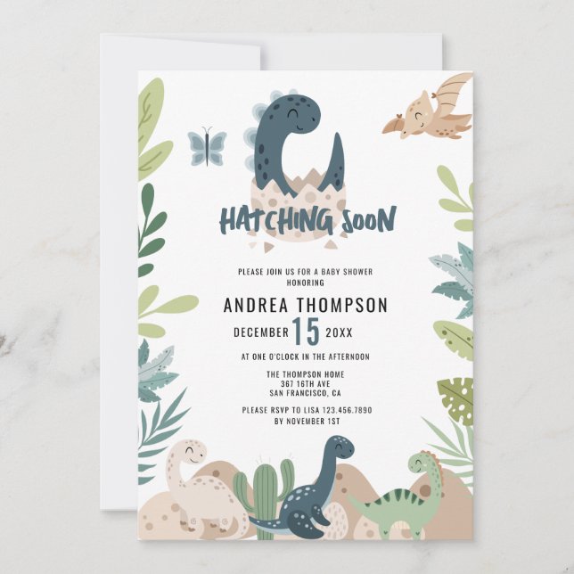 Cute Dinosaur Watercolor Baby Shower Inbjudningar (Framsida)