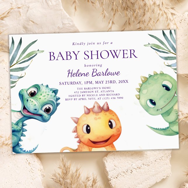 Cute Dinosaur Watercolor Baby Shower Inbjudningar (Cute Dinosaur Watercolor Baby Shower Invitation)