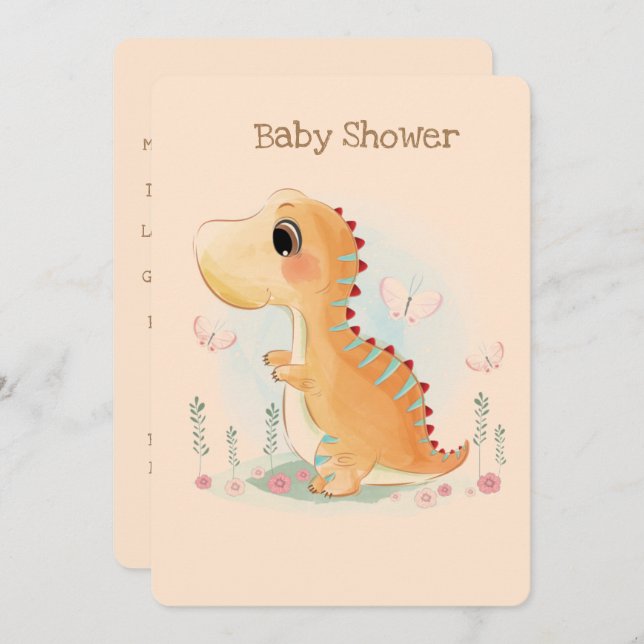 Cute Dinosaur Watercolor Baby Shower Inbjudningar (Fram/baksida)
