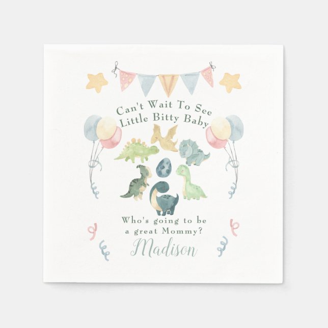 Cute Dinosaur Watercolor Baby Shower Pappersservett (Framsidan)