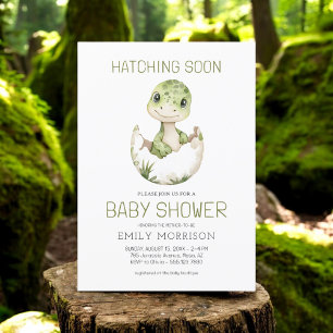 Cute Dinosaur Watercolor Hatching Soon Baby Shower Inbjudningar