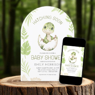 Cute Dinosaur Watercolor Hatching Soon Baby Shower Inbjudningar