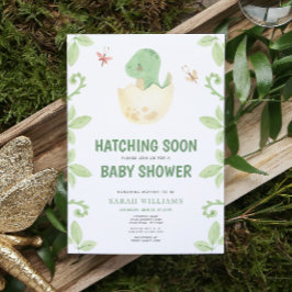 Cute Dinosaur Watercolor Hatching Soon Baby Shower Inbjudningar