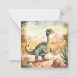 Cute Dinosaur Watercolor Illustration Note Card Anteckningskort