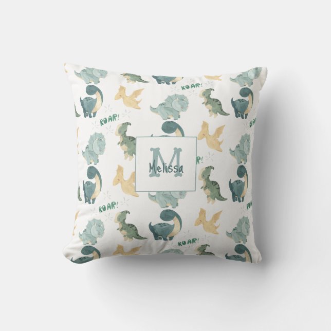 Cute Dinosaur Watercolor Mönster Kudde (Framsida)