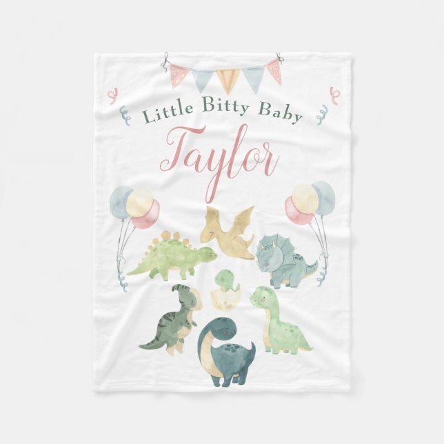 Cute Dinosaur Watercolor Personlig Baby Blanket Fleecefilt (Framsidan)