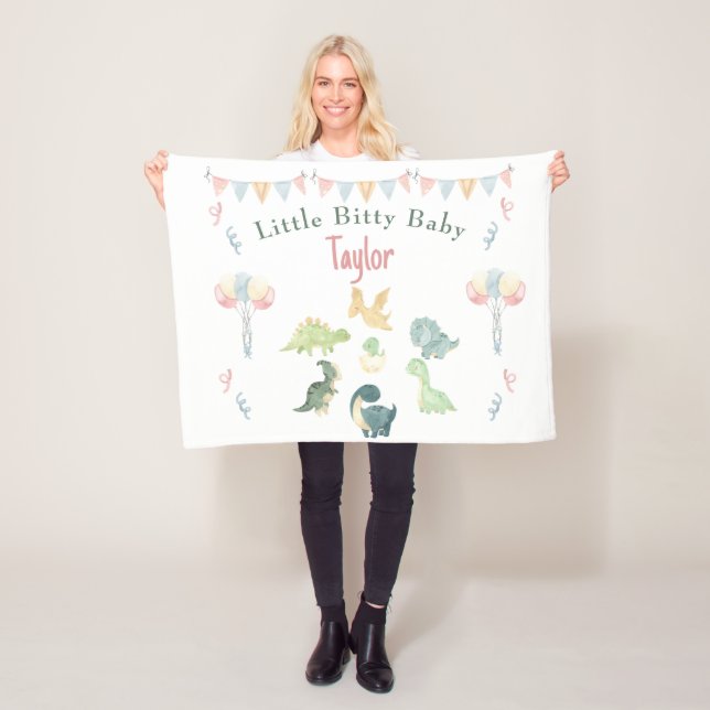 Cute Dinosaur Watercolor Personlig Baby Fleecefilt (På plats)