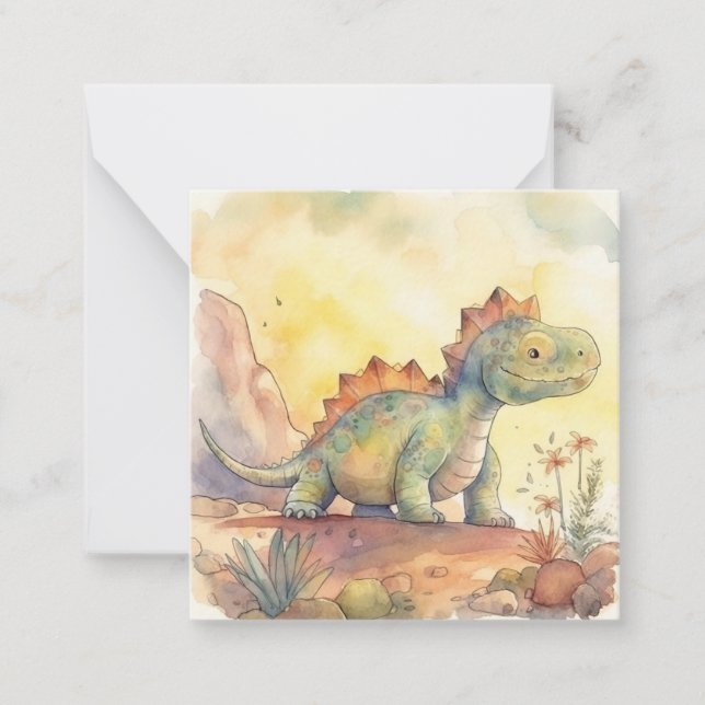Cute Dinosaur Watercolor Storybook Anteckningskort (Framsida)