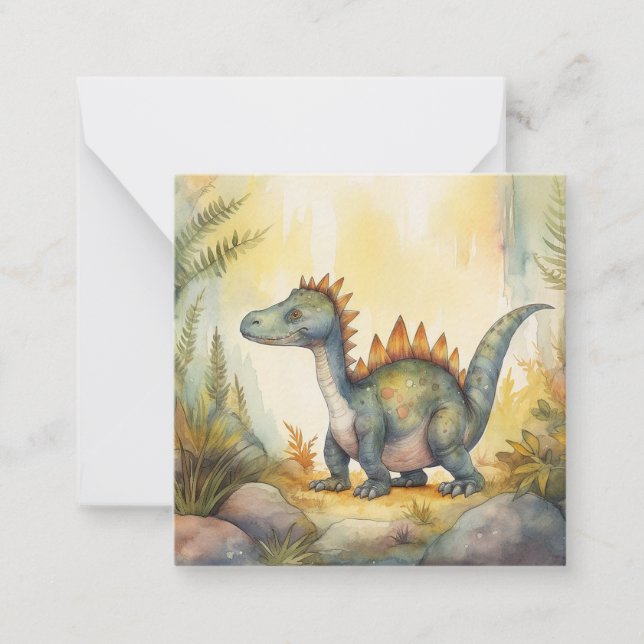 Cute Dinosaur Watercolor Storybook Anteckningskort (Framsida)