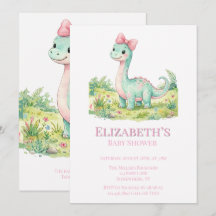 Cute Dinosaur With Pink Bow Baby Shower 