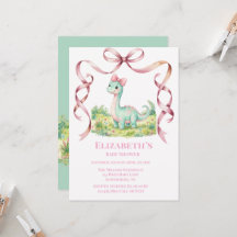 Cute Dinosaur With Pink Bow Baby Shower 