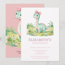 Cute Dinosaur With Pink Bow Baby Shower 