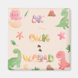 Cute Dinosaur World | Kvadratisk magnet