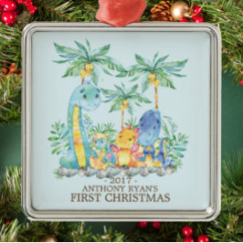 Cute Dinosaurs Baby Första julprydnaden Julgransprydnad Metall