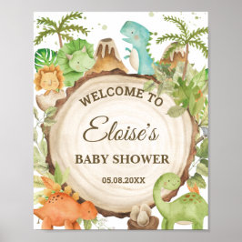 Cute Dinosaurs Baby Shower 1:a födelsedag Välkomme Poster