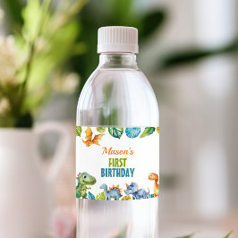 Cute Dinosaurs Birthday Vattenflaska Label Vattenflaskor Etikett