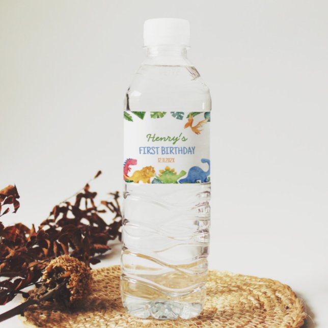 Cute Dinosaurs Birthday Vattenflaska Label Vattenflaskor Etikett (Skapare uppladdad)