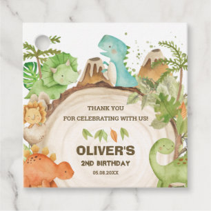 Cute Dinosaurs Boy Birthday Greenery Löv T-Rex Gåvor Etiketter