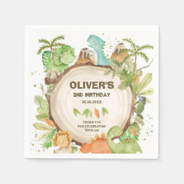 Cute Dinosaurs Boy Birthday Greenery Löv T-Rex Pappersservett