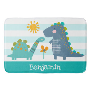 Cute Dinosaurs Boy Blue Rand Namn Roligt Kawaii Badrumsmatta