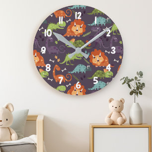 Cute Dinosaurs Dino Boys Room Decor Mönster Rund Klocka