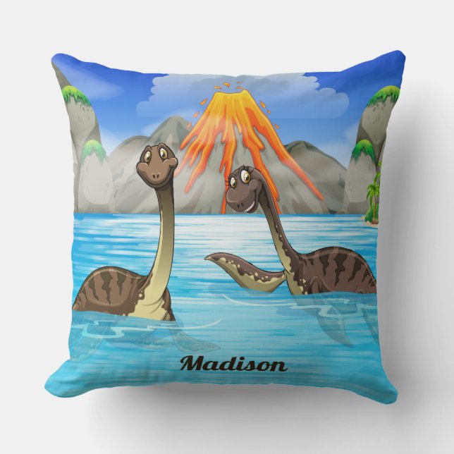 Cute Dinosaurs eget namn dekorativ kudde (Framsida)