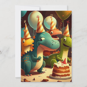 Cute Dinosaurs-Födelsedagsfest - kort för flata hä