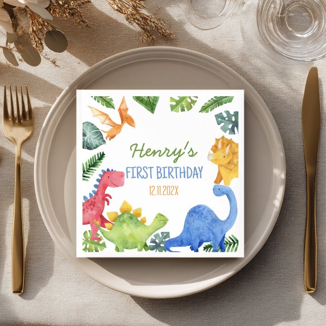 Cute Dinosaurs Födelsedagsfest Pappersservett (Skapare uppladdad)