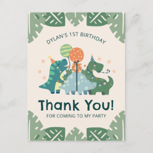 Cute Dinosaurs Födelsedagsfest Tack efter Barn Vykort
