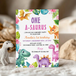 Cute Dinosaurs Girl 1:a födelsedagsinbjudan Inbjudningar