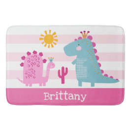 Cute Dinosaurs Girl Rosa Rand Namn Roligt Kawaii Badrumsmatta