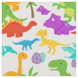 Cute Dinosaurs Grönt Lila Prehistorisk Tyg
