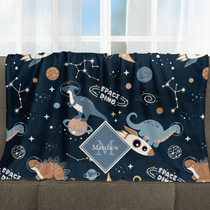 Cute Dinosaurs i Space Mönster Kids Fleecefilt
