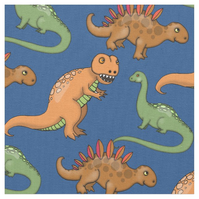 Cute Dinosaurs Illustrated Mönster Tyg (Närbild)